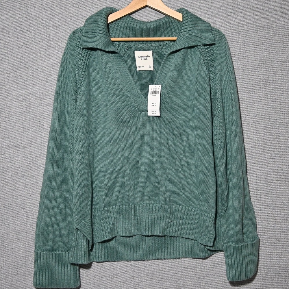 Abercrombie & Fitch Sweater Womens XL V-Neck Wide Collar Sage Green